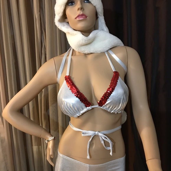 Red sequin Silver glitter bikini top - Picture 3 of 7